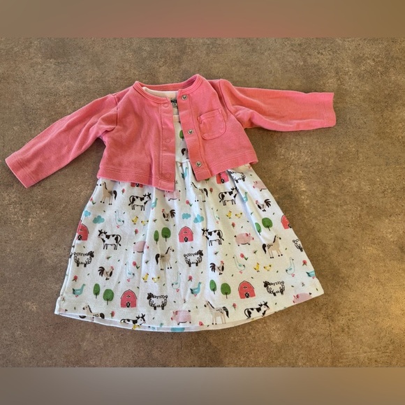 Hudson Baby- Adorable Infant Farm Dress with match Pink Cardigan, Size 6-9M NWOT - Picture 2 of 6